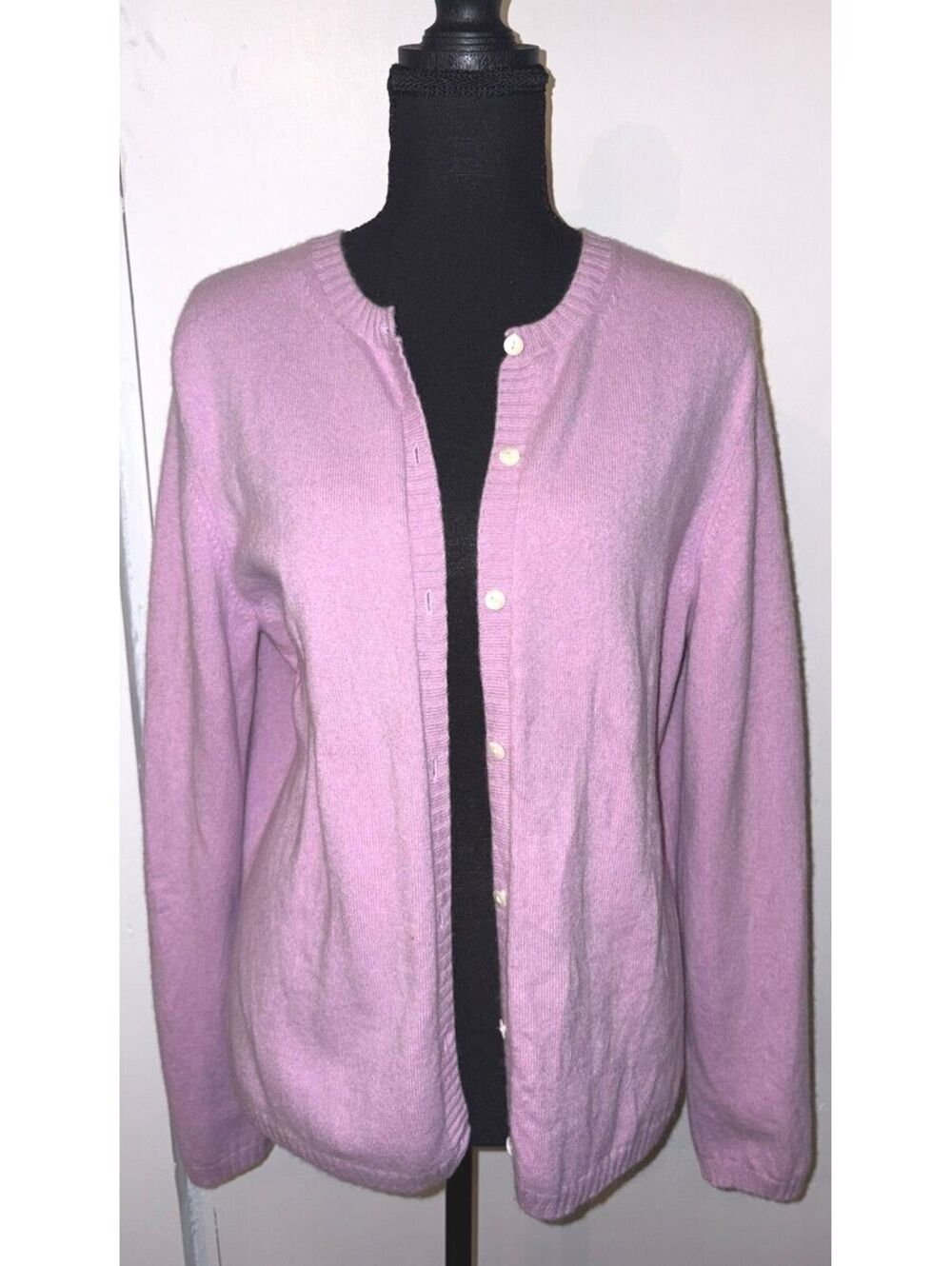 Vintage -Talbots- Cashmere (Hong Kong) Lavender Cardigan, Size L